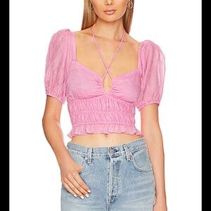 ASTR Pink Puff Sleeve Women's Top